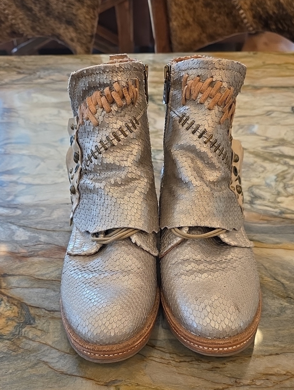 A.S.98 Taupe Leather Ankle Boots with Woven Accents